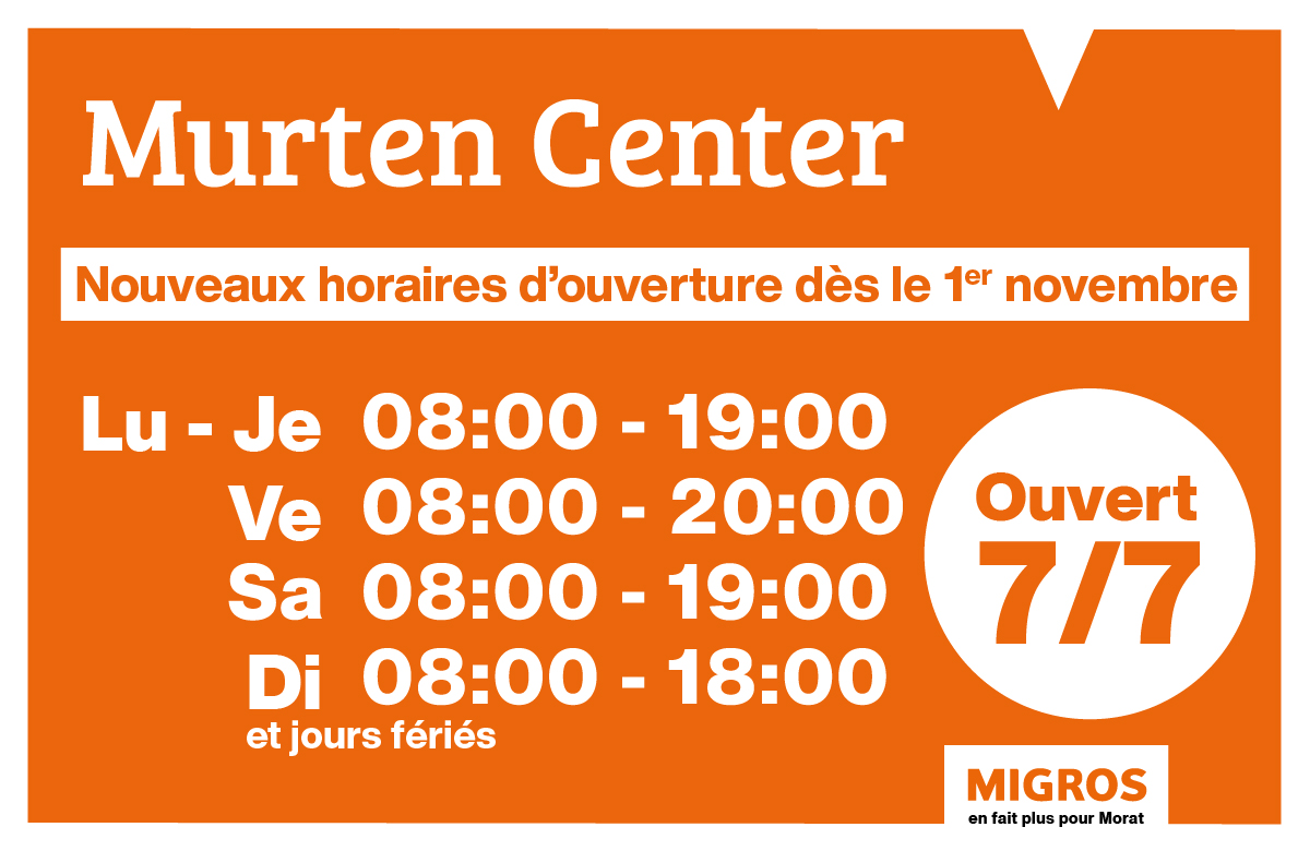 Horaires d’ouverture valables dès le 1er novembre