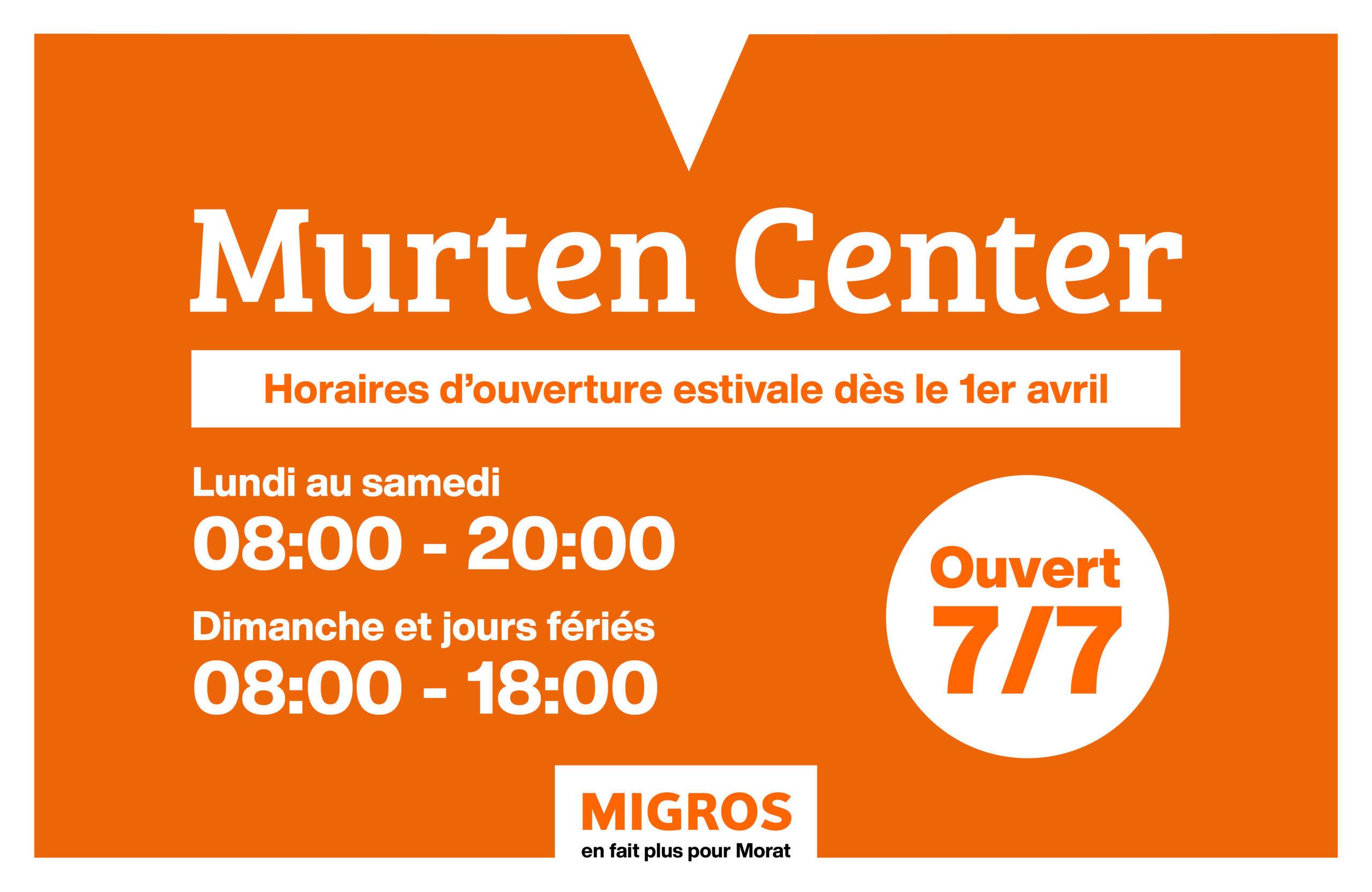 Horaires d’ouverture valables dès le 1er avril